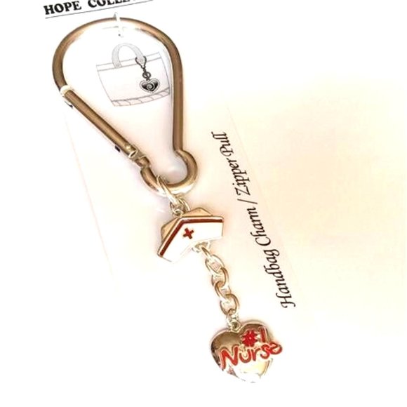 #1 Nurse Nursing Purse Charm Keychain Heart Cap RN LPN CNA Graduation Gift - Picture 1 of 11